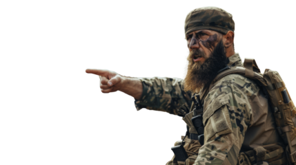 PNG Image of soldier in uniform pointing