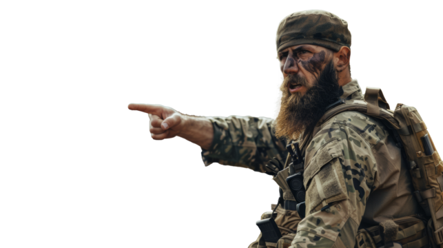 PNG Image of soldier in uniform pointing