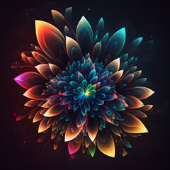 Abstract background with colorful, swirling shapes reminiscent of flower petals, Cyberpunk Art, generative AI.