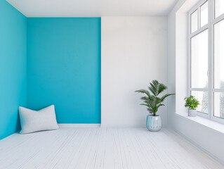 Modern minimalist interiors with contrasting tones and natural lighting. Interior design composition.