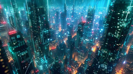 Abstract technology background with the smart city of futuristic technology internet and big data 4g 5g 6g connection. AI (Artificial Intelligence) technology digital data network connection