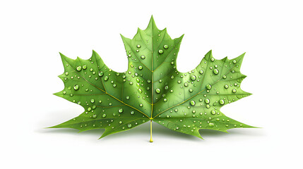 Vibrant 3D Flat Cartoon Maple Leaf with Dew Drops Isolated on White Background   Perfect for Seasonal Educational Content!