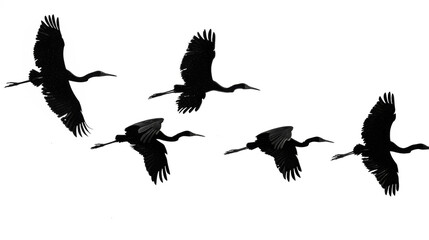 Obraz premium PNG image set of silhouettes of birds.