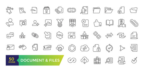 Document And Files line icons. Office, education or Lectures book, Charts and Idea. UI icon collection and Vector illustration.