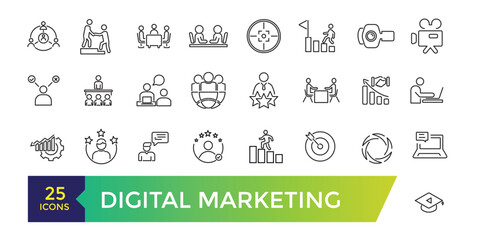 Digital Marketing icon set. SEO and promotion line icons collection. UI icon set. Thin outline icons pack.