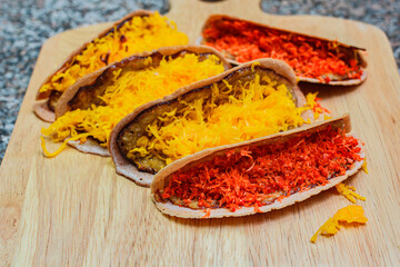 Thai Crispy Pancake or Pancake implant diverse tastes Colorful fresh appetizing.