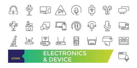 Electronics and Device line icons with open path internet of things and smart gadgets with elements for mobile concepts and web apps. UI icon collection and Vector illustration.