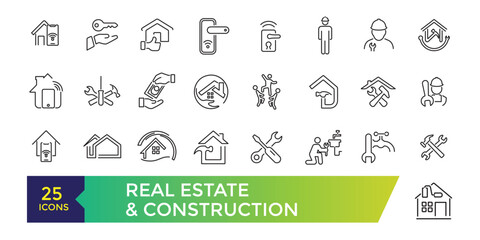Real Estate and Construction icon set. UI icon collection and Vector illustration.