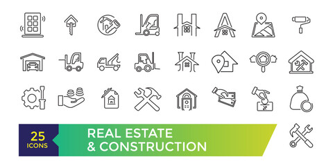 Real Estate and Construction icon set. UI icon collection and Vector illustration.