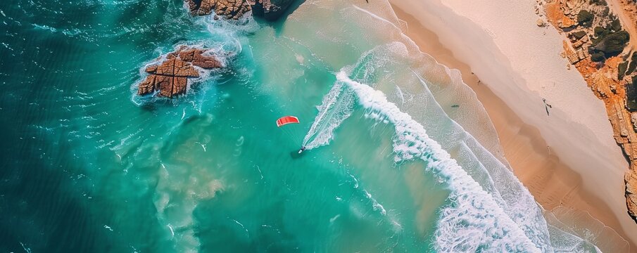 Aerial view of kiteboarding in Paternoster Beach