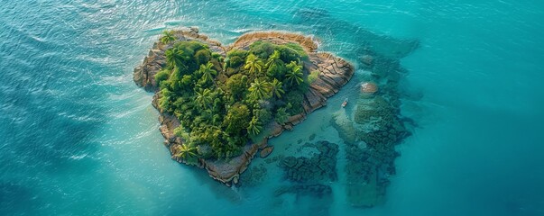 Caribbean Island in the Shape of a Love Heart. Aerial Perspective, Travel Concept.