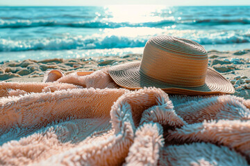 towel with hat and summer beach