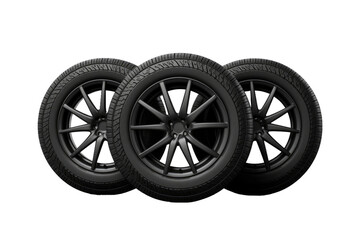 Obraz premium Sport car alloy wheels with performance tires, black rim set, automotive wheel and tire package for tuning and racing isolated on Transparent Background
