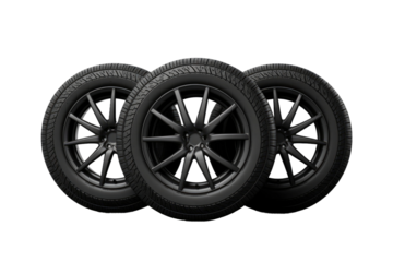 The Trifecta of Black Tires on White or PNG Transparent Background.
