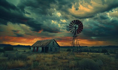 An abandoned old style wind mill in a ghost town in New Mexico