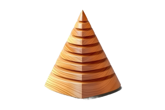 Mystical Wooden Pyramid Floating in a Blank Universe on White or PNG Transparent Background.