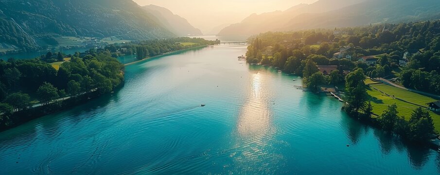 Aerial Drone view of the Ritom Lake during a summer day, Switzerland.