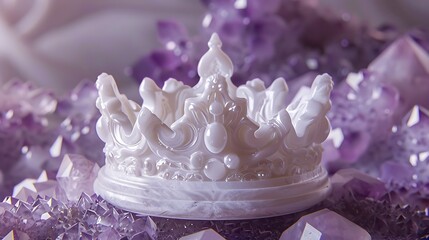 Produce a majestic icon portraying a crown sculpted from polished marble, set against a backdrop of rich amethyst, evoking a sense of grandeur and sophistication.
