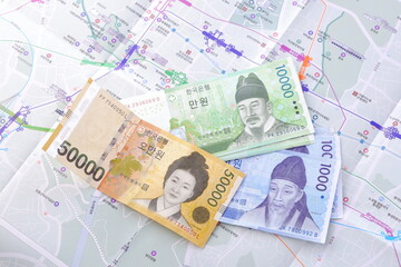 韓国の通貨、ウォンKRWの紙幣
