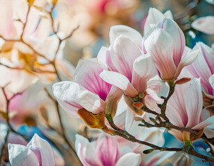 flower beautiful magnolia flowers in purple pink white colors