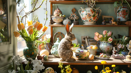Collection of domestic interiors decorated for Easter