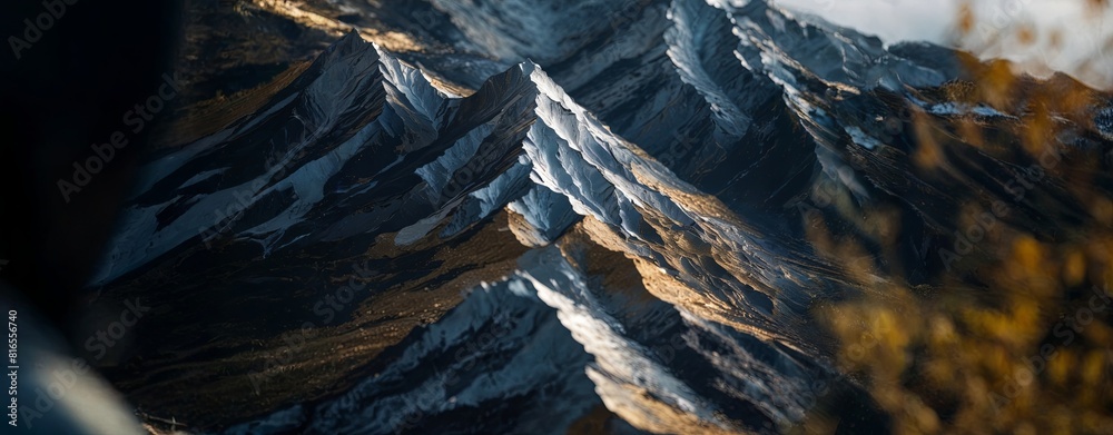 Poster a mountain range with snow and trees