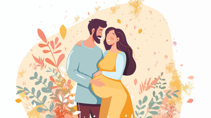 Happy future parents hugging vector flat illustration