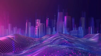 Smart city and abstract dot point connect with gradient line and aesthetic Intricate wave line design, big data connection technology concept