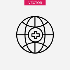 Earth globe with medical cross outline icon.vector flat trendy style illustration for web and app..eps
