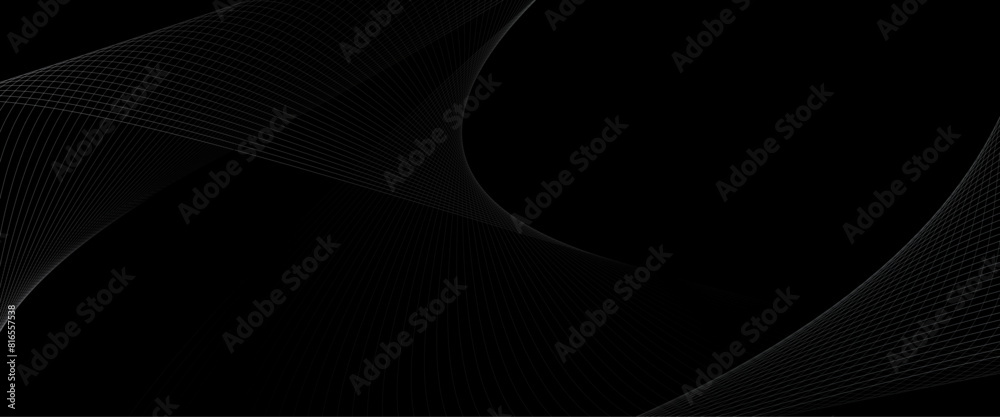 Wall mural vector abstract grey wavy lines on a black background with black lines and curves background.