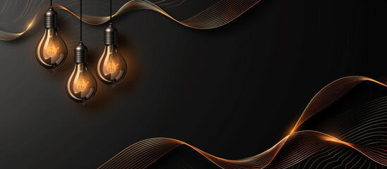 Obraz premium golden line light bulb luxury minimalism with free copy space banner background