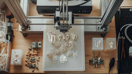 3D printer in action fabricating intricate jewelry designs with resin-based printing technology highlighting the versatility and precision of 3D printing for crafting bespoke accessories.
