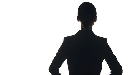 Silhouette of beautiful businesswoman on white background back view : Generative AI