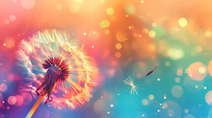 Dandelion on a colorful background. Creative background art design with copy space. 
