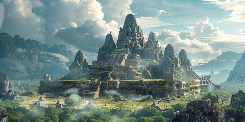 Ancient Buddhist temple against cloudy day during daytime