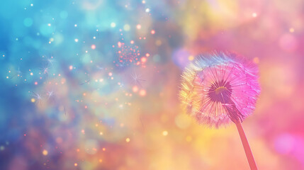 Dandelion on a colorful background. Creative background art design with copy space. 
