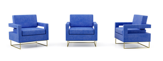 3d render armchair isolated on white background .different angles view