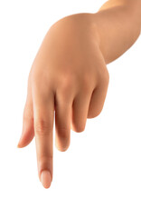 Female hand pointing to something for advertising, mobile touch, voting, showing something