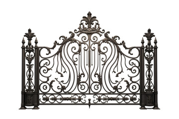 Whispering Shadows: A Wrought Iron Gate Unveiling Secrets on White or PNG Transparent Background.