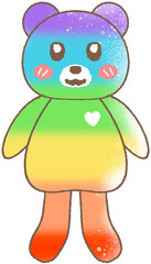 Obraz premium A rainbow teddy bear on the chest has a white heart.