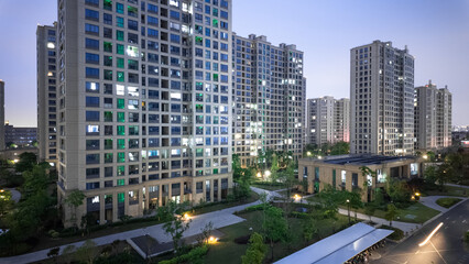 residential apartments in evening