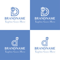 Letter D Tulip Logo, for business related to flower with D initials