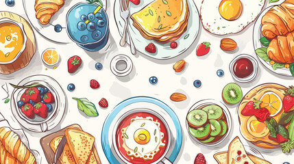 Horizontal advertising illustration on breakfast them