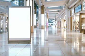 Blurred city market background with a blank ad frame for product advertising.