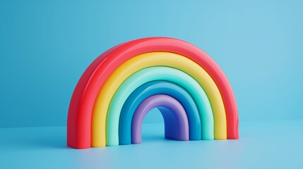 Obraz premium Colorful plastic rainbow on blue background in studio lighting.