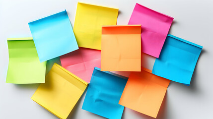 Photo realistic sticky notes collection on white background   organization, planning, and productivity concept for office, corporate, or educational content. Cartoon style.