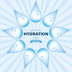 National hydration day poster template design for celebration hydration day, vector illustration of water drops.