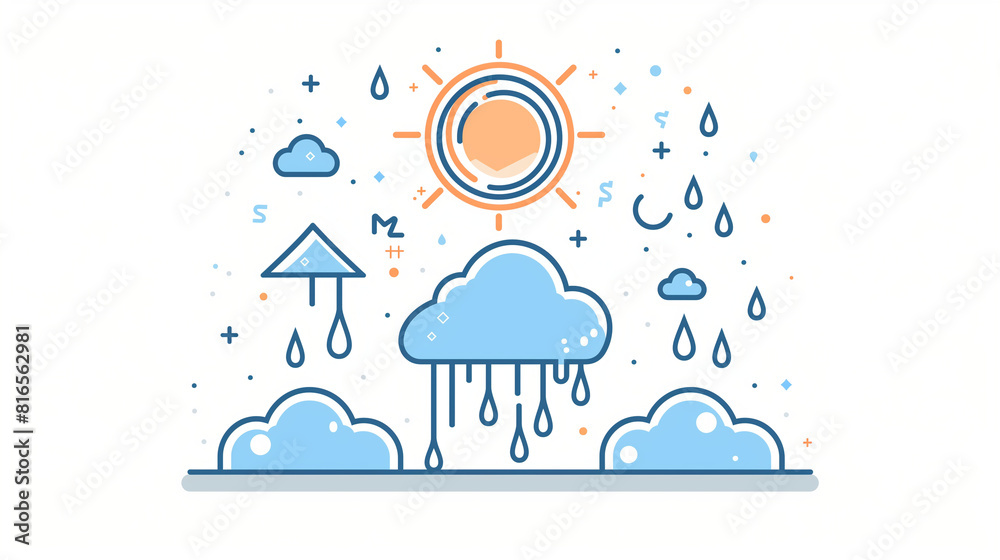 Wall mural a linear icon of a cloud with sun and raindrops, symbolizing a weather forecasting app, app linear i