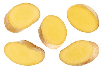 Slice of ginger root isolated on white background