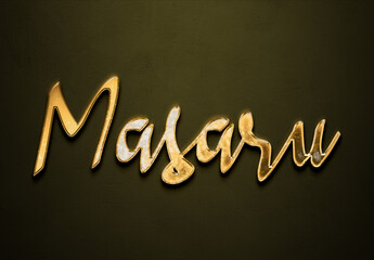Old gold text effect of Japanese name Masaru with 3D glossy style Mockup.